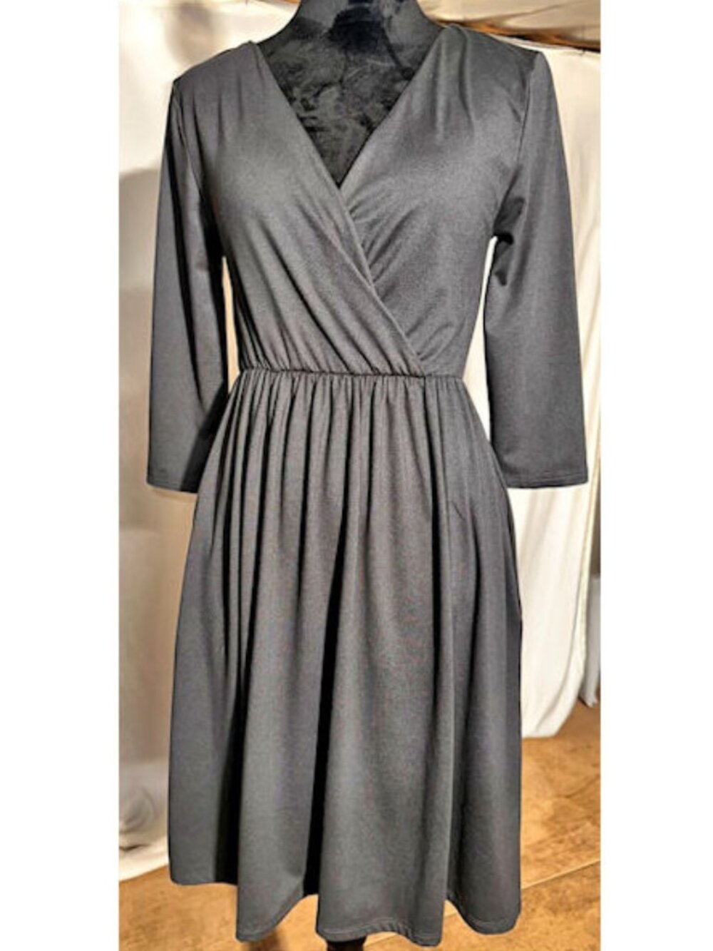 Zenana Dark Gray Knit Dress, Small